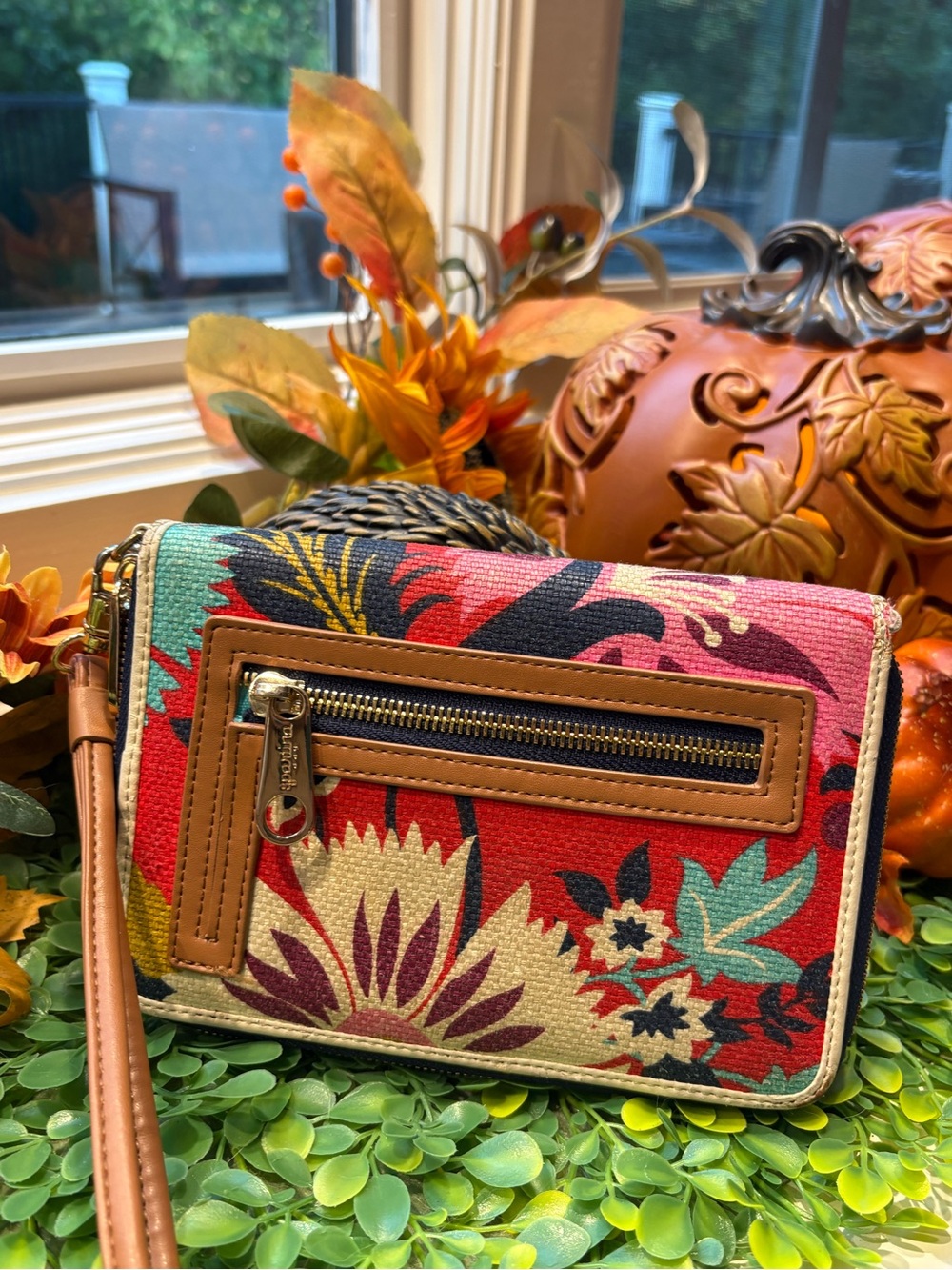 🌺👜 SPARTINA 449 Genuine Leather + Linen Crossbody Wristlet 👜🌺